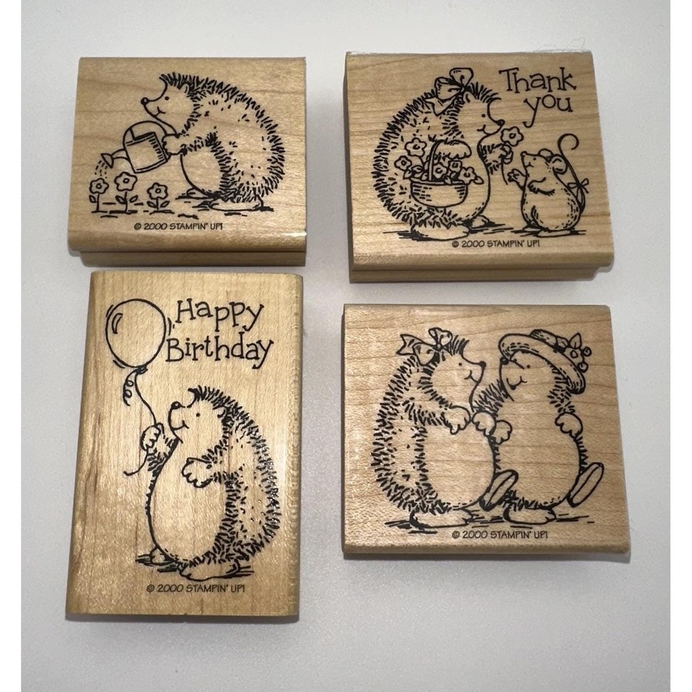 Stampin' Up! 2000 Hedgehog Happiness Mouse Birthday Wood‎ Rubber Stamp Lot 4 New